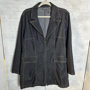 BISOU BISOU women’s denim jacket fitted hook & eye front black dark gray Y2K￼